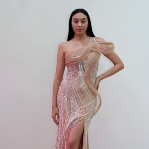 New Sheath One Shoulder Sequins Embellished Pageant Gown w/ Leg Slit JT2723C